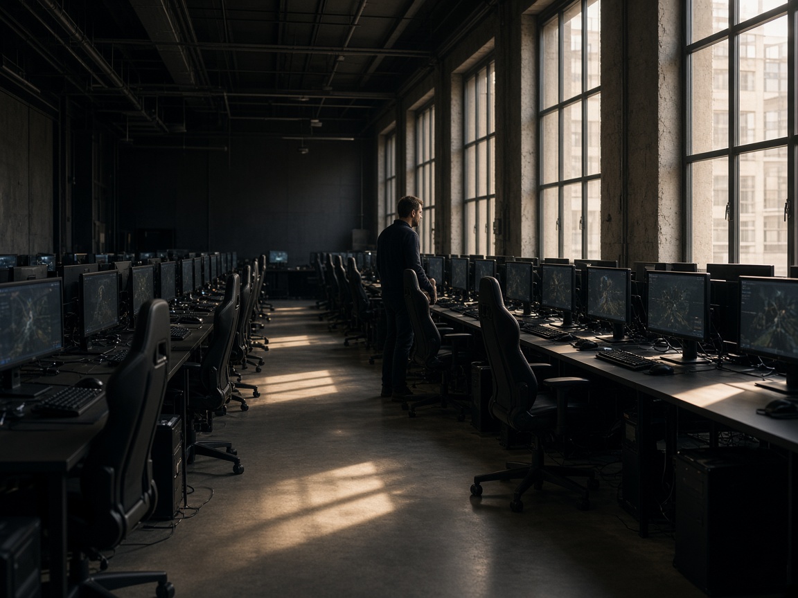 Salle d'entraînement esport avec une rangée de postes identiques